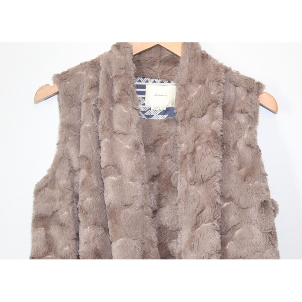 Elevenes x Anthropologie Pelage Faux Fur Open Front Vest Brown Anthro Small - Picture 6 of 12